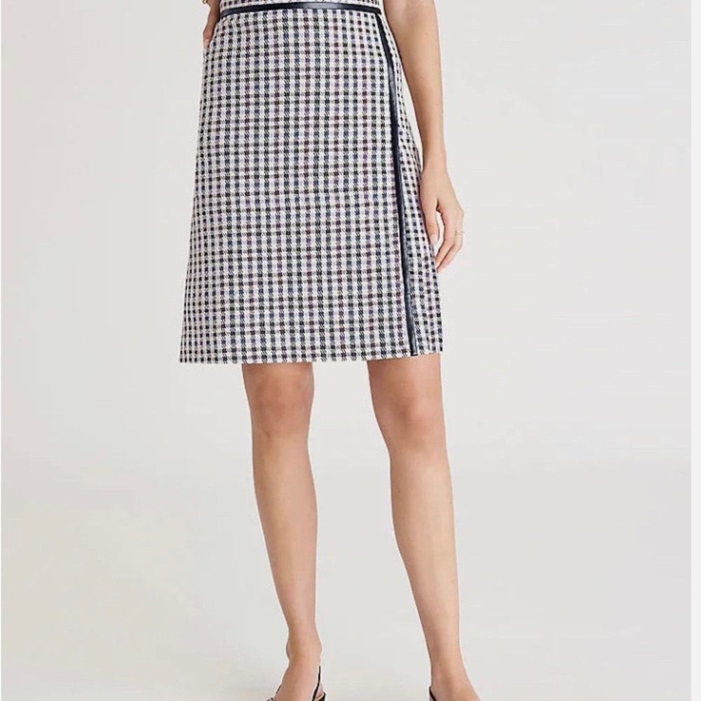 Ann Taylor Houndstooth Faux Wrap Skirt